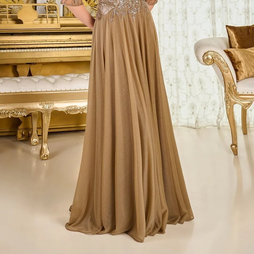 New Beads Embellished Maxi Mother Of Bride Beaded Gown w/ 3/4 Sleeves GL3786 - Picture 9 of 14